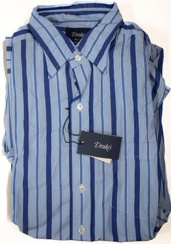 Drake's – Blue Stripe Poplin Shirt