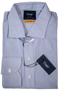 Drake's – Blue & White Micro-Check Dress Shirt