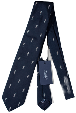 Drake's - Navy Silk Tie w/Seahorse Pattern