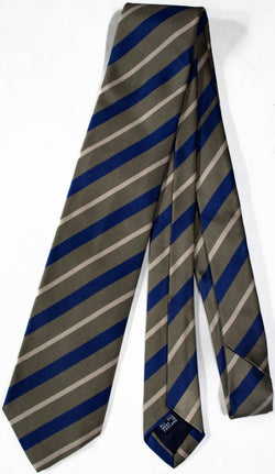 Drake's - Taupe Silk Tie w/Blue Repp Stripe