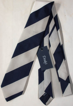 Drake's - Navy & Off-White Regimental Stripe Tie