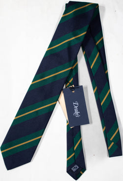 Drake's - Navy & Green Repp Stripe Tie