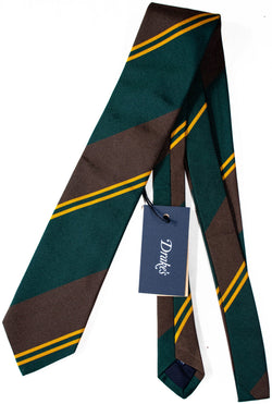 Drake's - Brown & Green Stripe Silk Tie