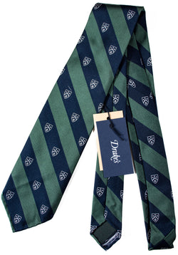 Drake's - Navy & Green Regimental Stripe Tie w/Crest