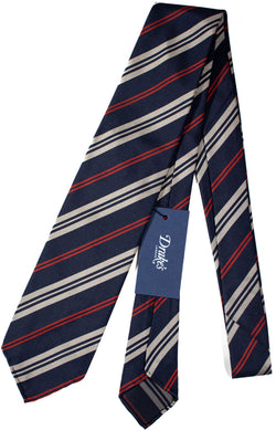 Drake's - Navy Silk Tie w/Repp Stripe
