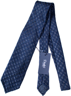 Drake's - Navy Tweed & Silk Houndstooth Tie