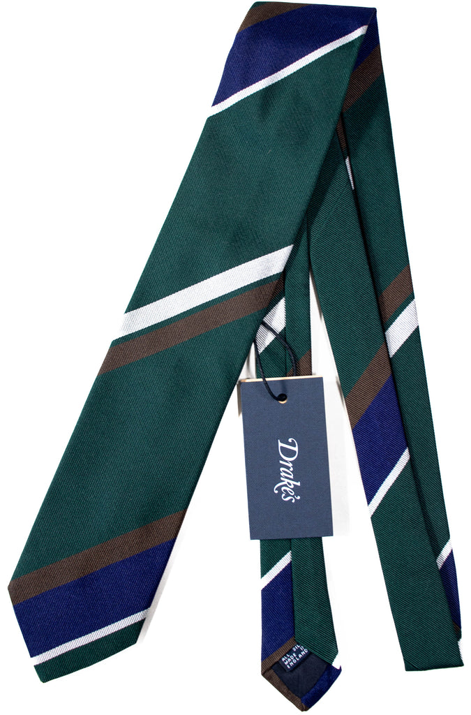 Drake's - Green & Blue Color-blocked Silk Tie