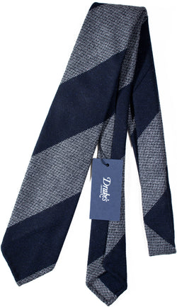 Drake's - Navy & Gray Wide Stripe Wool Tie