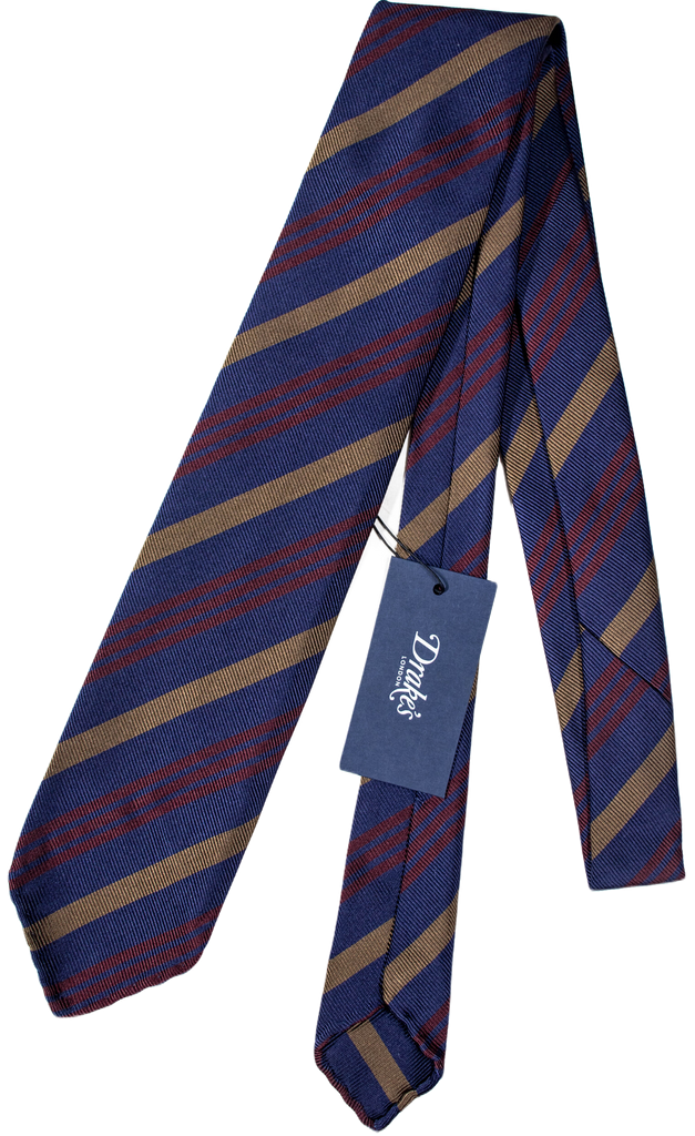 Drake's - Blue Grosgrain Silk Tie w/Repp Stripe