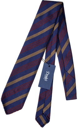 Drake's - Blue Grosgrain Silk Tie w/Repp Stripe