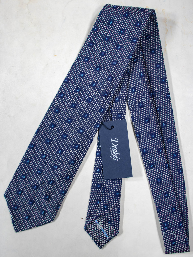 Drake's - Navy & Off-White Nailhead Silk/Cotton Tie