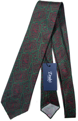 Drake's - Green Silk Tie w/Brown Ancient Madder Print