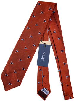 Drake's - Orange Grosgrain Silk Tie w/Penant Design