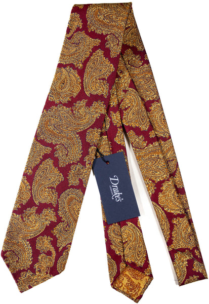 Drake's - Red Silk Tie w/Gold Ancient Madder Pattern