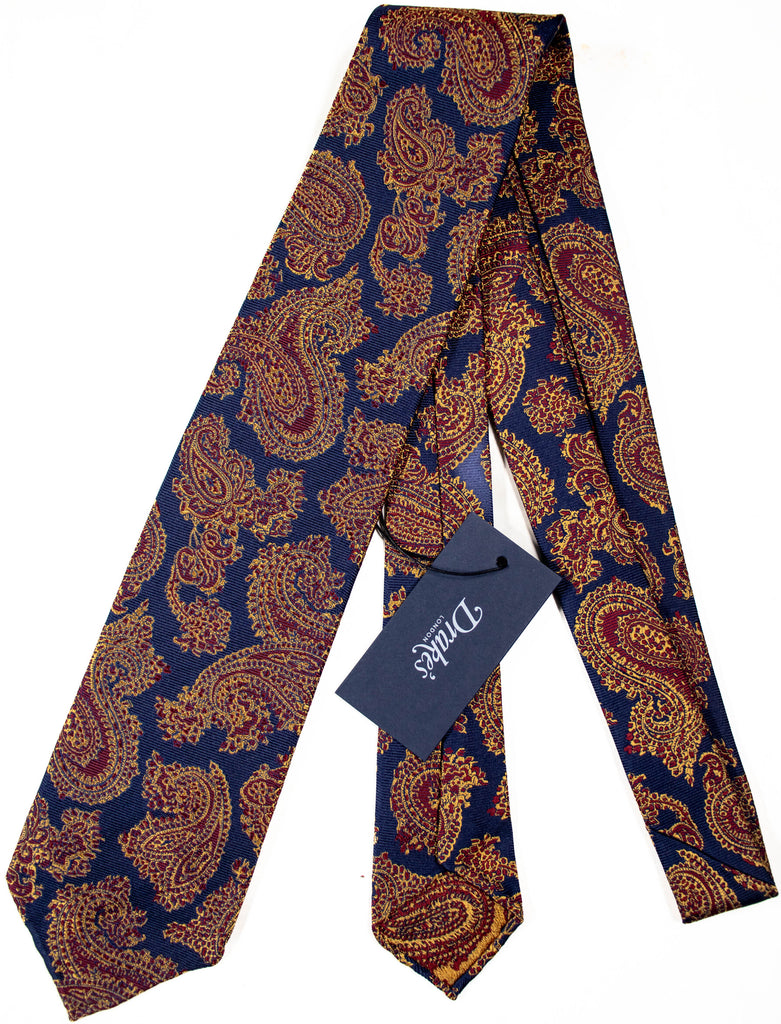 Drake's - Blue Silk Tie w/Red Ancient Madder Pattern