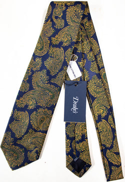 Drake's - Blue Silk Tie w/Gold Ancient Madder Pattern