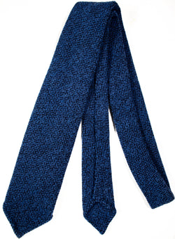 Drake's - Blue & Black Wool Herringbone Tweed Tie