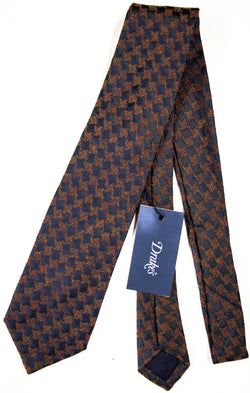 Drake's - Navy Silk & Orange Tweed Houndstooth Tie