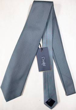 Drake's - Silk Tie w/Green & Silver Square Pattern