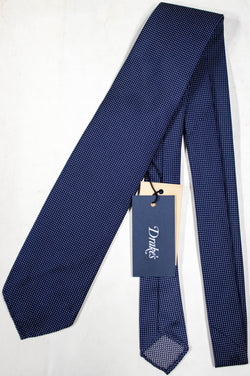 Drake's - Navy & Gray Micro-Check Silk Tie