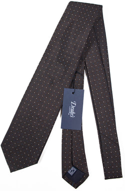 Drake's - Brown Silk Tie w/Blue & Gray Dot Pattern