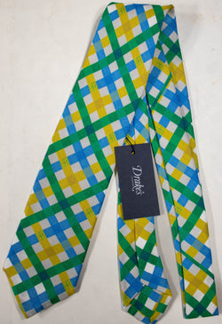 Drake's - Off-White Silk Tie w/Multicolored Lattice Check