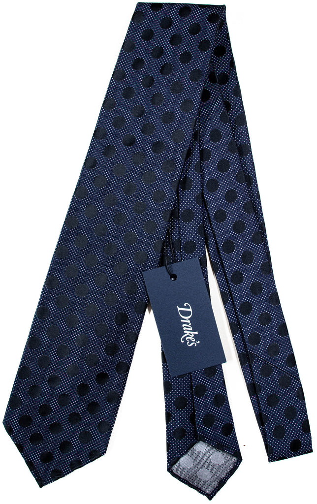 Drake's - Navy Silk Tie w/Polka Dot Pattern – PEURIST