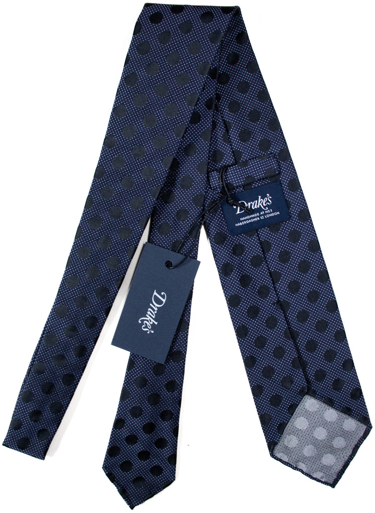 Drake's - Navy Silk Tie w/Polka Dot Pattern – PEURIST