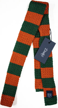 Drake's - Orange & Green Stripe Knit Silk Tie