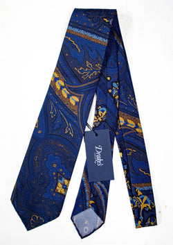 Drake's - Blue Silk Tie w/Exploded Madder Print