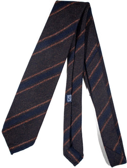 Drake's - Brown Wool Tie w/Navy Repp Stripe