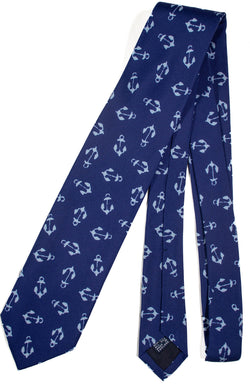 Drake's - Blue Silk Tie w/Anchor Print