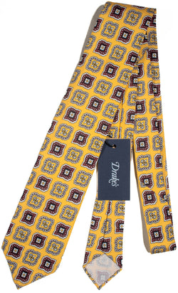 Drake's - Yellow Silk Tie w/Ancient Madder Print
