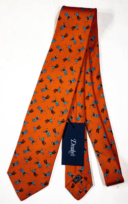 Drake's - Orange Silk Tie w/Tennis Print