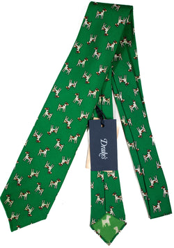 Drake's - Green Silk Tie w/Terrier Print