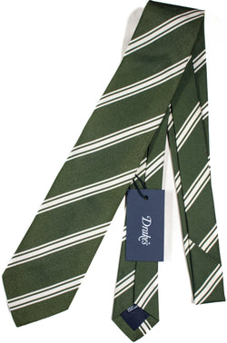 Drake's - Green Silk Tie w/Repp Stripe