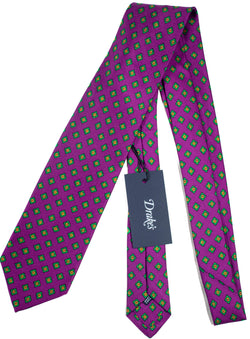Drake's - Purple Silk Tie w/Green & Orange Madder Print
