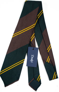 Drake's - Green & Brown Stripe Silk Tie