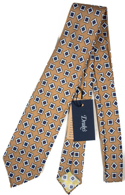 Drake's - Beige Silk Tie w/Ancient Madder Print