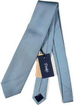 Drake's - Light Blue & Silver Square Pattern Tie