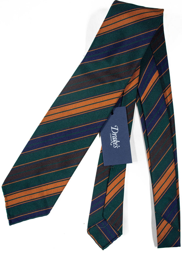 Drake's - Green Silk Tie w/Stripe Pattern