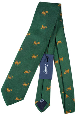Drake's - Green Silk Tie w/Gold Scoprion Pattern