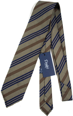 Drake's - Taupe Silk Tie w/Repp Stripe