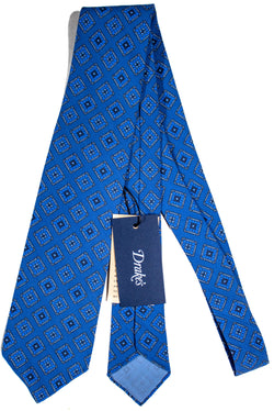 Drake's - Blue Silk Tie w/Ancient Madder Print