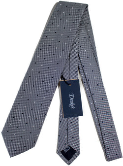 Drake's - Navy & Gray Houndstooth Tie w/Dots