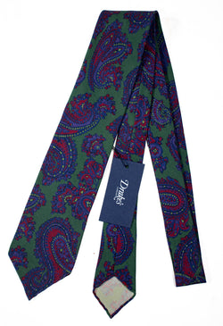 Drake's - Green Silk Tie w/Navy & Red Madder Print