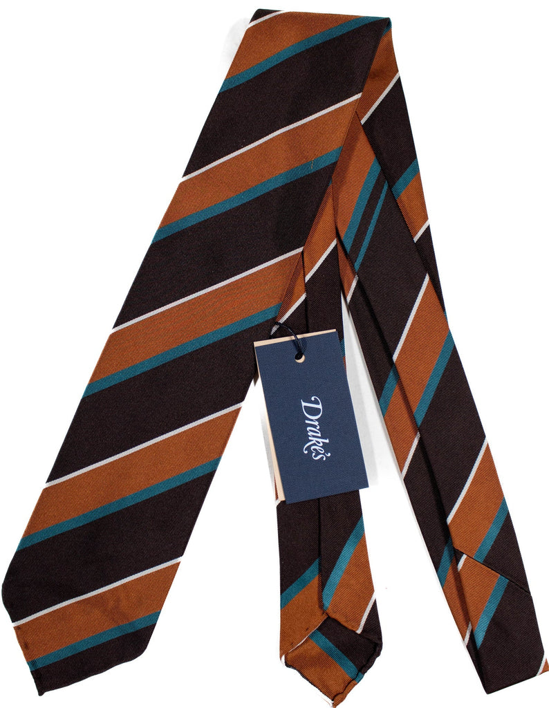 Drake's - Brown & Orange Repp Stripe Tie