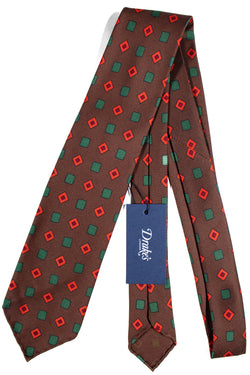 Drake's - Brown Silk Tie w/Geometric Print