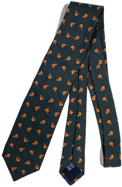 Drake's - Forest Green Silk Tie w/Fox Print