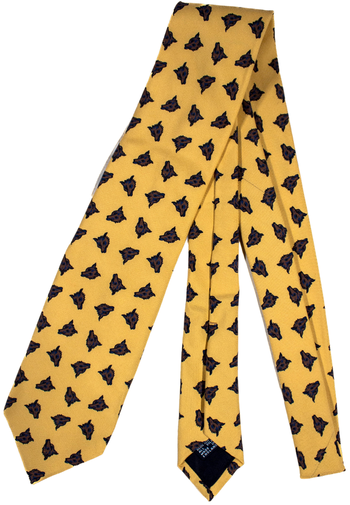 Drake's - Yellow Silk Tie w/Fox Print